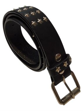 Hot Topic Y2K Unisex Black Genuine Leather Star Studded Belt - Rare